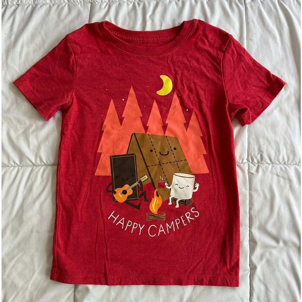 Kid's Happy Campers T Shirt Red S'mores Campfire